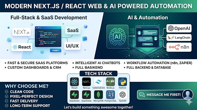 build a modern next js react website, saas app, or ai automation