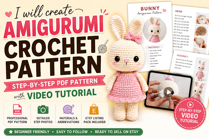 create custom amigurumi crochet pattern PDF for etsy crochet pattern