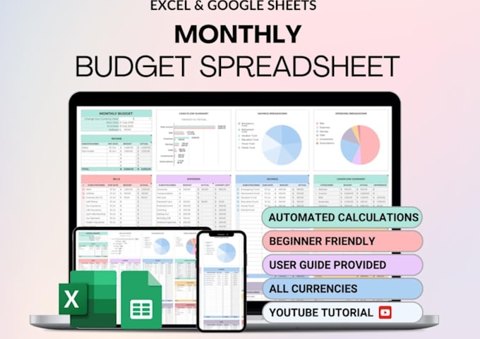 automated budget excel spreadsheet, custom finance spreadsheet, budget tracker