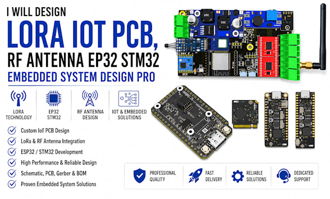 design lora iot pcb, rf antenna ep32 stm32 embedded system design pro