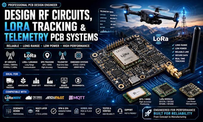 design rf circuits, lora tracking and telemetry pcb systems