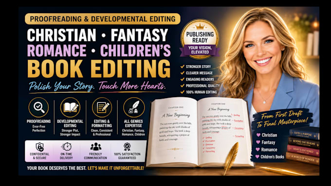 proofreading, developmental edting christian, fantasy, children, romance book