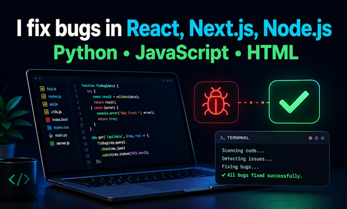 bugs in react js, next js, node js, python, javascript, html