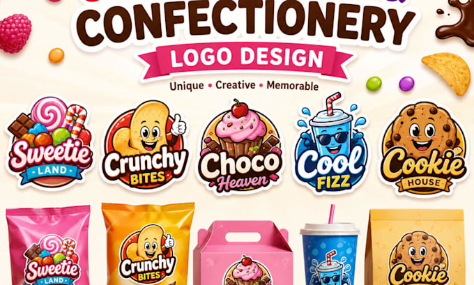 design candy, sweets, snacks, drinks ,cookies logo, potato chips, confectionery
