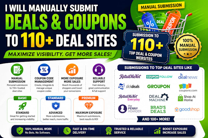 do manually submit to 110 popular deal sites and coupon code submission