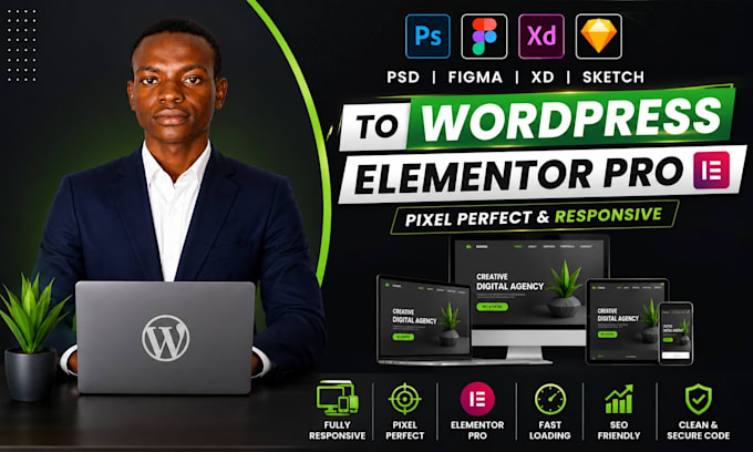 convert PSD, figma, xd, sketch to wordpress website using elementor pro