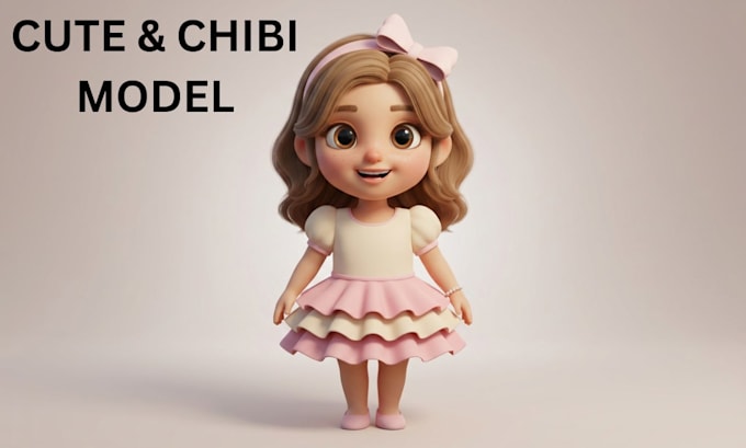 do 3d cute, chibi cartoon character design for 3d animation, mascot, rigging