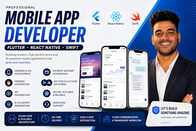 build a flutter or react native mobile app for android and ios
