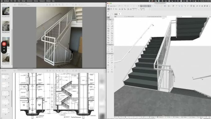 create 2d stair drawing design, 3d stairs render design