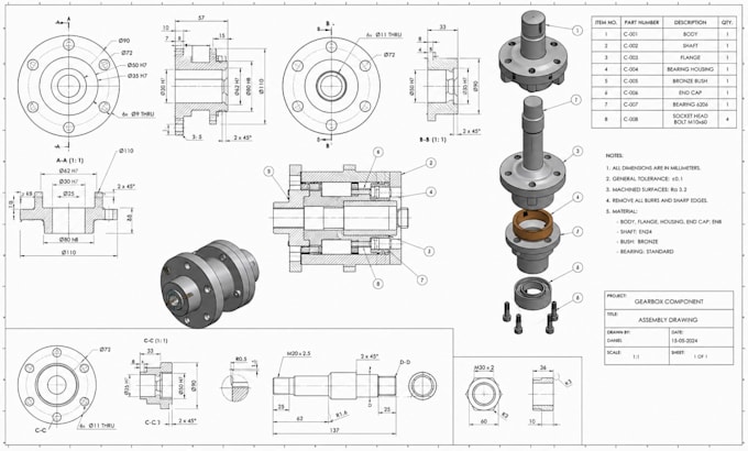 create manufacturing drawings, technical drawings and engineering drawing