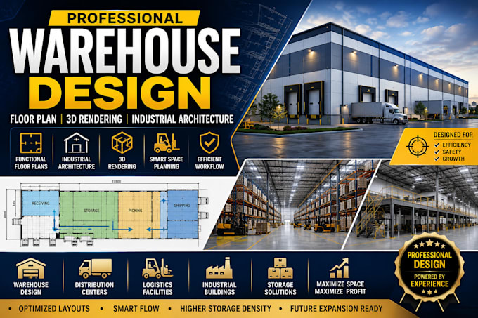 create warehouse design floor plan industrial architecture and 3d rendering