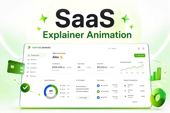 create apple style saas UI animation, app or website promo, saas marketing