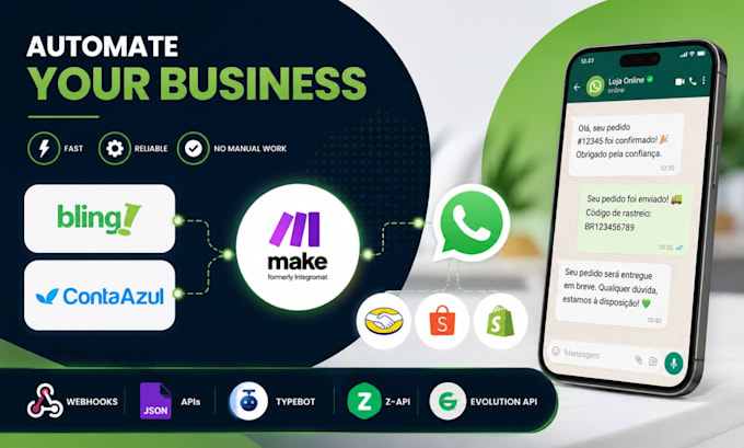 automate bling erp conta azul whatsapp workflows using make com