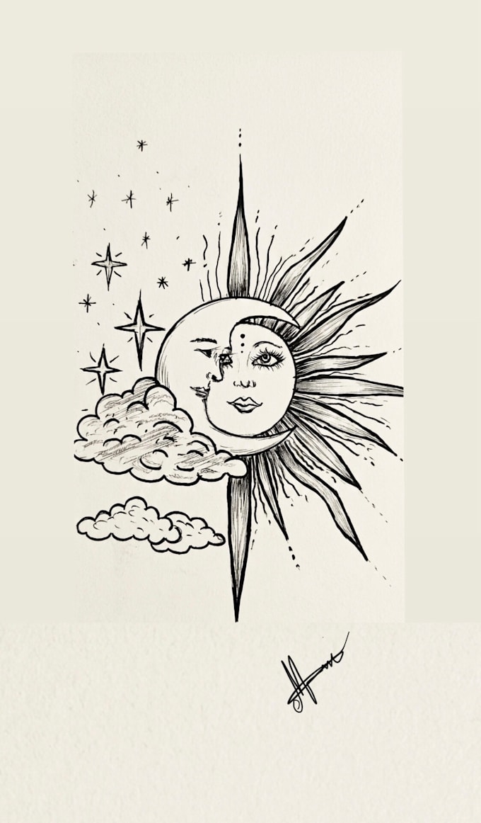 do custom mystical line art illustrati