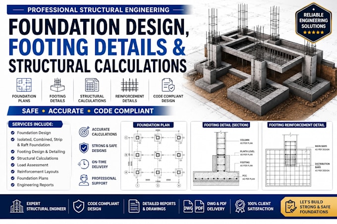 design foundation plans, footing details, and structural calculations