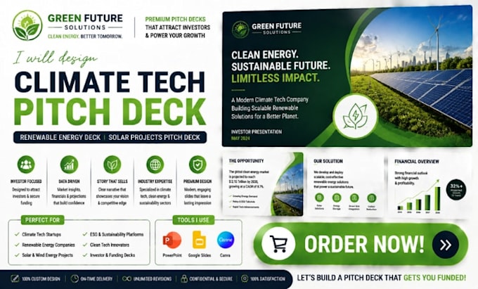 design climate tech startup pitch deck renewable energy deck solar projects deck