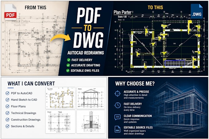 convert PDF, sketch or image to autocad dwg