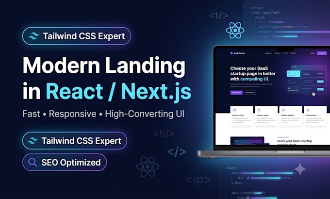 develop a modern responsive react or next js landing page