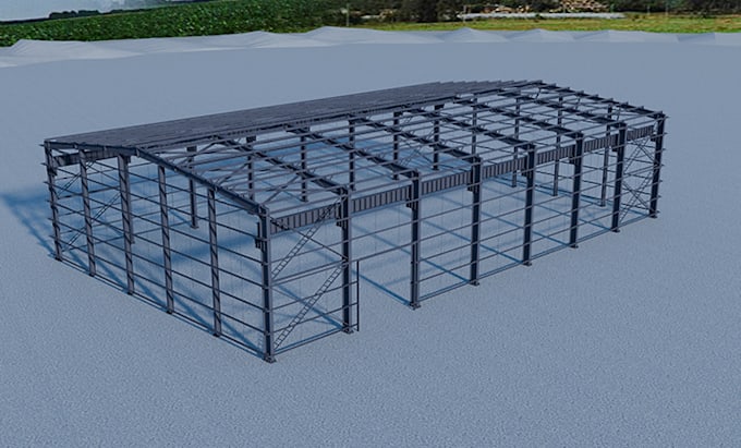 steel structure warehouse 3d modeling exterior rendering