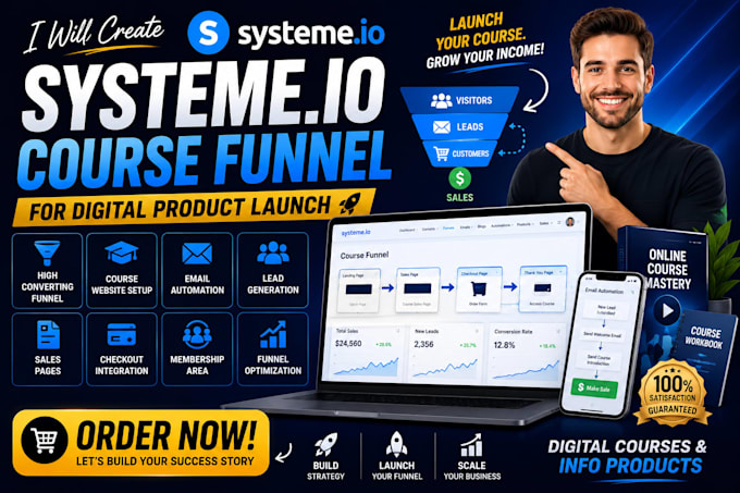 create system io course funnel for digital product launch, product landing page