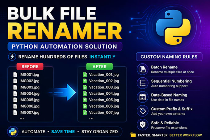 create a custom bulk file renamer and file organizer in python