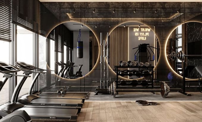 do modern 3d cgi gym design, 3d fitness design and 3d rendering
