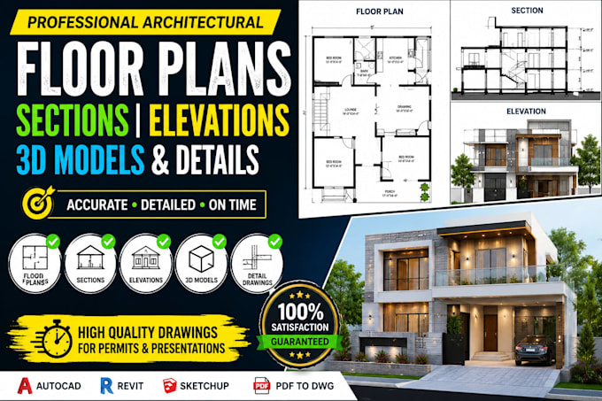 create 2d floor plans, 3d models, sections and elevations