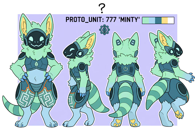 draw custom character reference sheet for your character, furry,fursona,protogen