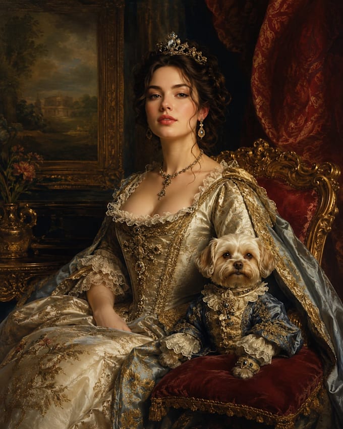 create royal renaissance portraits of you and your pet