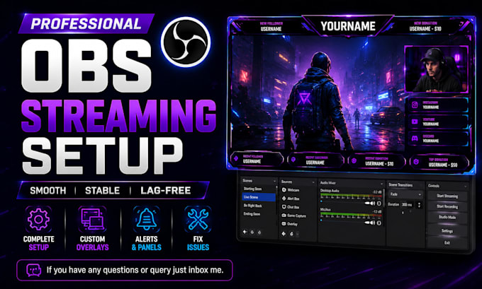 setup obs studio for streaming on twitch, youtube, facebook, kick, or recording