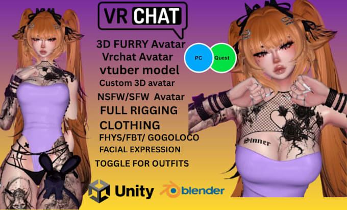create custom vrchat avatar furry avatar, vr character, vr commission,vrc avatar