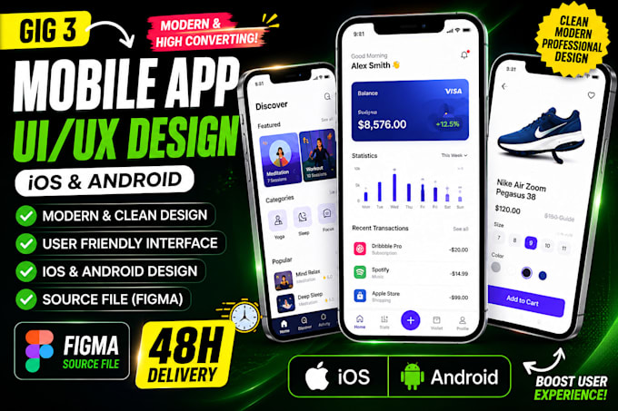 design mobile app UI UX for ios and android in figma
