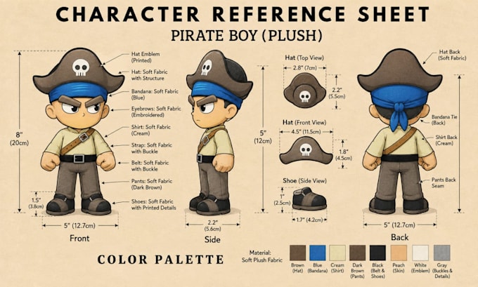 make custom plush reference sheet tech pack stuffed animal toy animal character