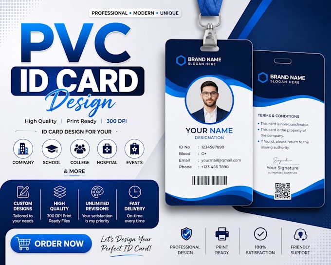 create professional pvc id card design ready for print