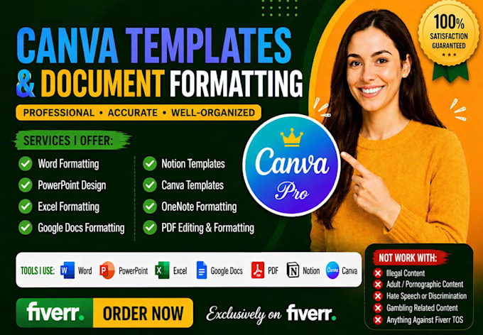 create canva templates and format documents in excel, google docs, or notion