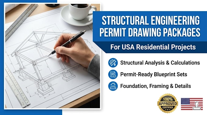 prepare structural engineering permit drawing package for USA residential proje