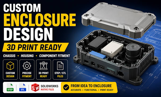 design custom enclosure chassis pcb and electronics housing cad for 3d printing