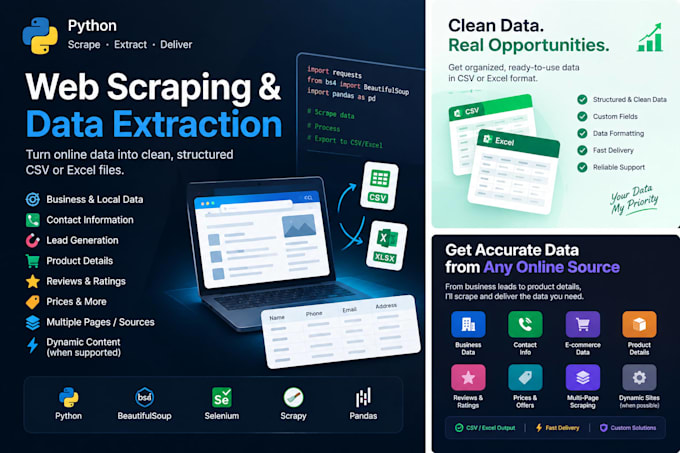 scrape websites and generate clean business leads in excel or CSV