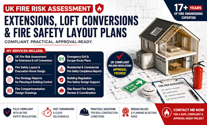 do UK fire risk assessment for extensions lofts fire safety layout plan