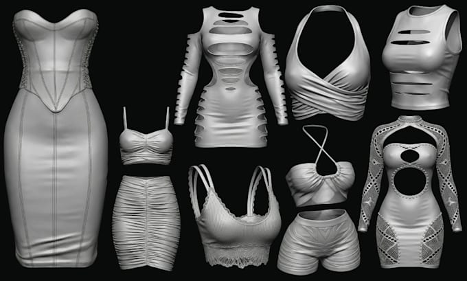 create realistic 3d second life clothing, mesh outfits with 3d rigging