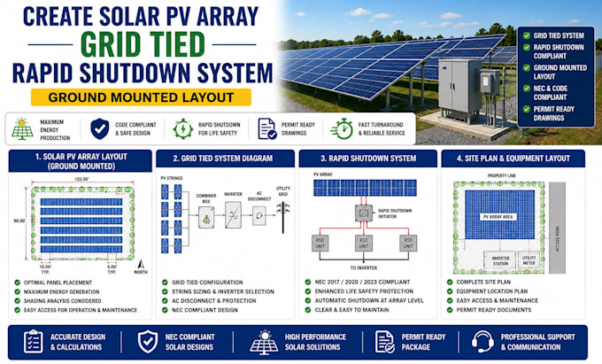 create solar pv array grid tied rapid shutdown system ground mounted layout