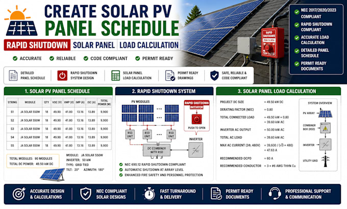 create solar pv panel schedule rapid shutdown solar panel load calculation