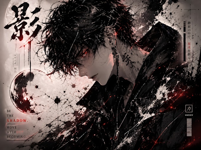 create dark aesthetic anime character art with cinematic poster design using ai