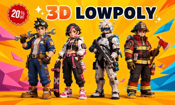 create 3d low poly character model stylized weapons and props game asset