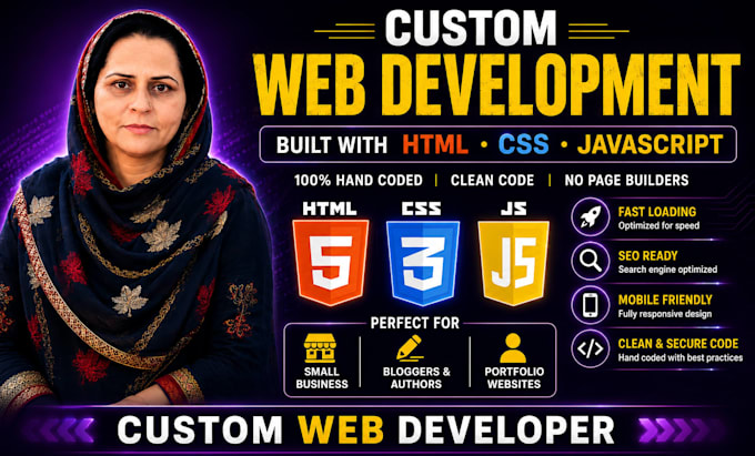 create a custom HTML CSS javascript website for small business, authors, blog