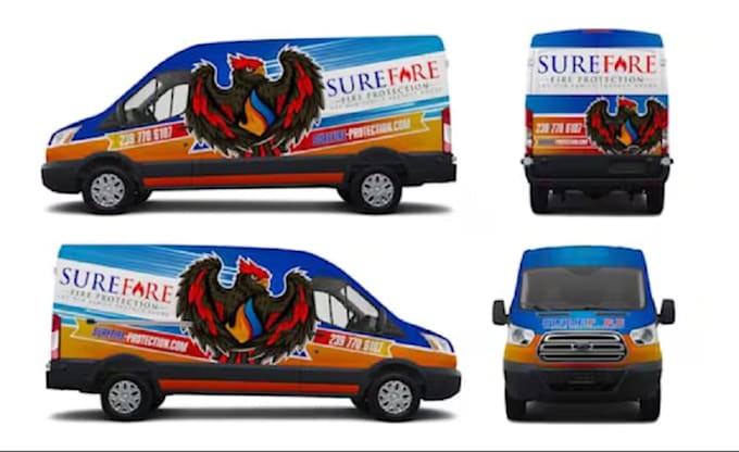 draw van, truck, car warp design, vehicle wrap