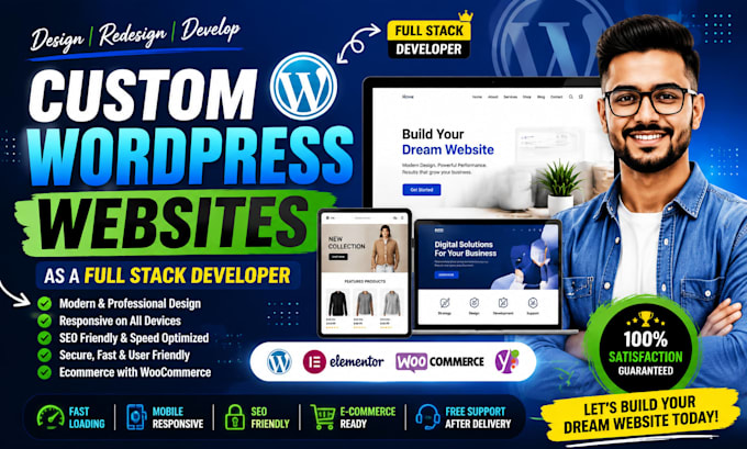 develop redesign custom wordpress websites as a full stack developer