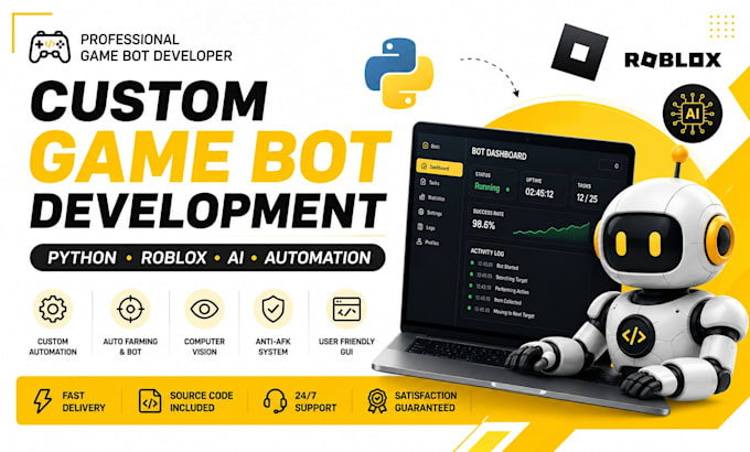 develop a python game bot, roblox bot, game macro, video game bot, task automate