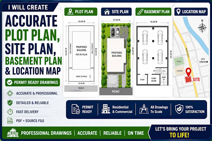 create accurate plot plan, site plan, basement plan and location map