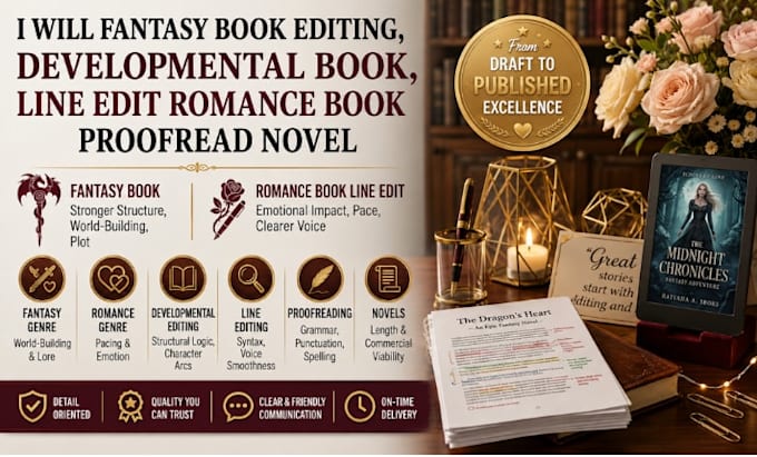 developmental book fantasy book editing romance book proofread novel line edit